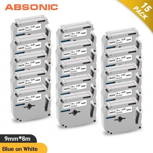 Absonic 9mm MK-221 Black on White Labeling Tape M-K221 MK221 MK 221 Compatible for Brother P-touch Label Printer for PT-80 PT-70