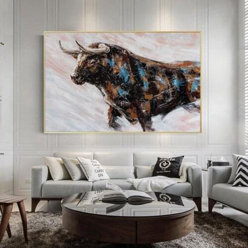 Abstract Knife Acrylic Running Bullfight Oil Painting Canvas Wall Animal Picture Free Shipping Wall Hangings Canvas Art For Home