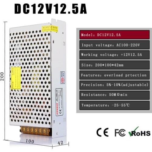 AC100V-240V to DC 12V 150W 12.5A max Voltage Transformer Switch Power Supply for Led Strip Led control Led switch