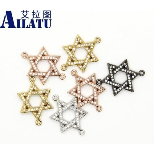 Ailatu 10 Pieces / lot Micro Pave CZ David Heart Star Accessories Beads for DIY Men Bracelet Fashion Jewelry