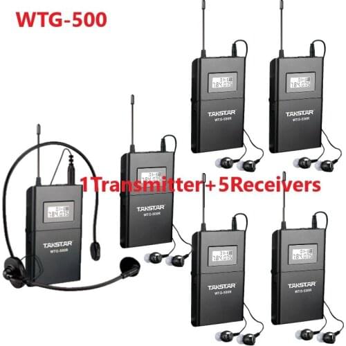 Takstar WTG-500/WTG500 UHF Wireless Acoustic Transmission System range up to 100M 1 Transmitter+5 Receivers+MIC+5 earphones