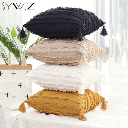 Boho Khaki Cushions Cover with Tassels Decorative Pillow Case Throw Pillows for Sofa Bed Home Living Room Accessories