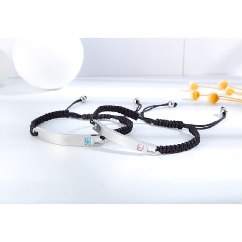 Unique and novel mens bracelet with zircon inlaid titanium steel wrist bracelet and hand braided rope