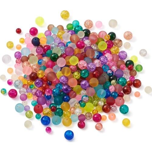 600pcs Transparent Frosted Glass Beads and Transparent Crackle Glass Beads Round Shape Mixed Color 6~7mm/8mm/10mm Jewelry Making