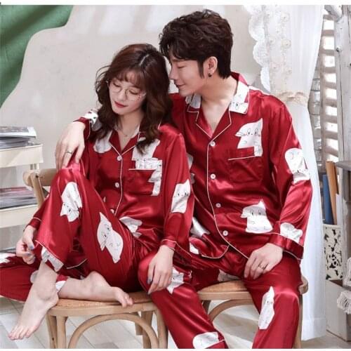 FZSLCYIYI Sleepwear Womens Couple Pajamas Pijamas Women Satin Pyjama Woman Home Wear Silk Pyjama Set Home Suit Big Size 3XL