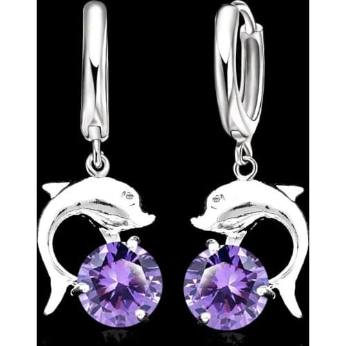 Hot Sale 925 Sterling Silver Cubic Zirconia Lever Back Loop Earrings Lovely Dolphin Design Jewelry For Woman Girl