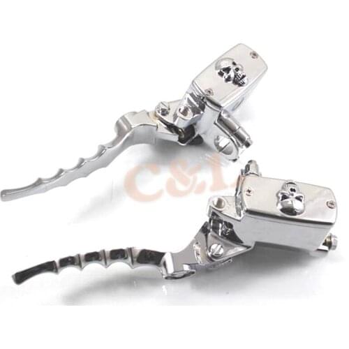 CHROME 7/8" 22MM MOTORCYCLE SKULL HYDRAULIC BRAKE MASTER CYLINDER & CLUTCH LEVER FOR HARLEY SUZUKI HONDA YAMAHA