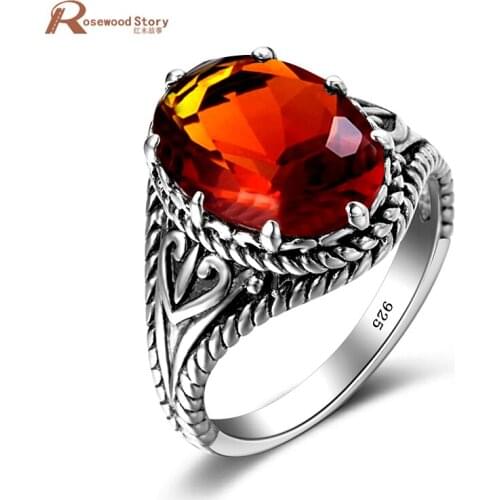 Vampire Diaries Damon Heart Ring Vintage Created Amber Brown Stone Crystal Antique 925 Silver Retro Womens Rings Jewelry