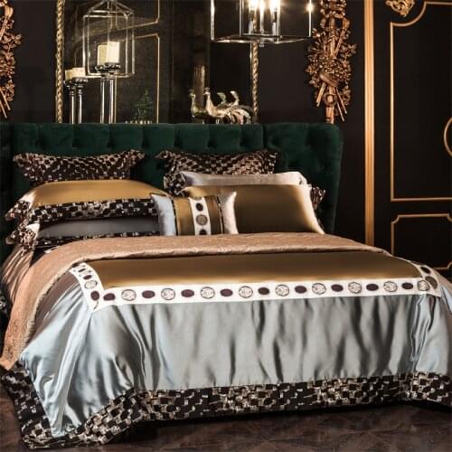 Luxury European Satin Jacquard Heavy-Weight Silk Cotton Bedding Set Quit Cover Sheet Pillowcase King Queen 4/6/8/10 PCS