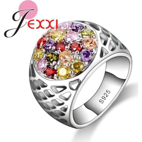 Summer Sale Colorful Rhinestone Cubic Zirconia Engagement Rings Dazzling CZ Austrian Crystal 925 Sterling Silver Bijoux
