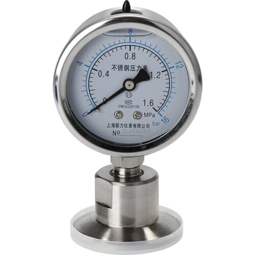 Manometer Tri Clamp Diaphragm Pressure Gauge SS304 Stainless Steel Body SS316 Diaphragm