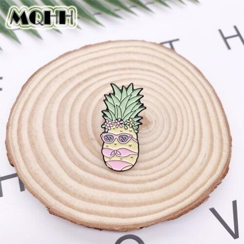 Cute Fun Fruit Enamel Brooch Pineapple Miss Bikini Flower Pin Alloy Badge Clothes Bags Accessories Woman Sweet Jewelry Gifts