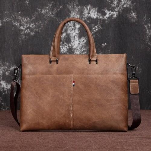 Fashion Atmospheric Vintage Leather Large Capacity Handmade Brand Business Mens Bags Summer New High Quality Shoulder Bags