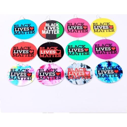 Roform Fashion Initial Letter Black Lives Matter Earrings For Women Big Statement Circle Wooden Pendant New 17 Colors