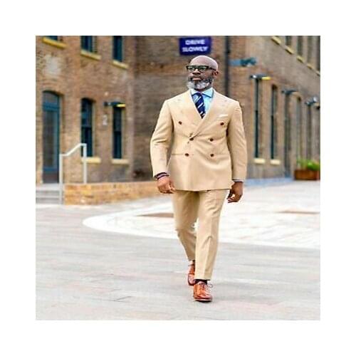 Beige Double-breasted Suit Mens 2020 Wedding Suits Custom Made Groom Tuxedos Slim Fit Business Suit 2 Piece Set (Jacket+Pants)