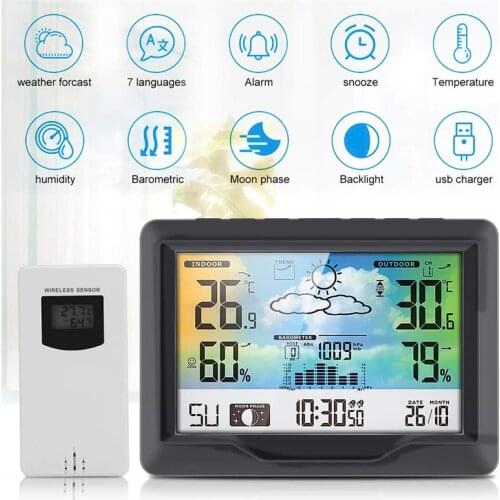New Weather Station Wireless Indoor Outdoor Sensor with Alert Thermometer Hygrometer Home Digital Alarm Clock Barometer Forecast