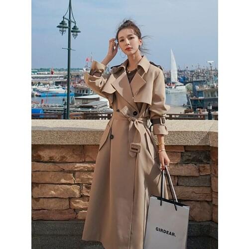 2021 new autumn medium and long Khaki windbreaker British loose Korean style popular over knee coat