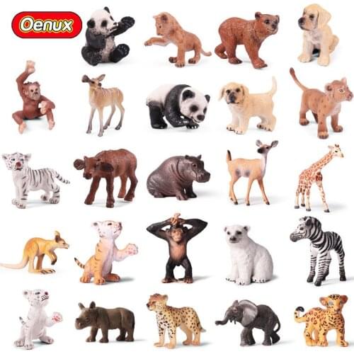 Oenux Original Lion Tiger Leapord Giraffe Animal Simulation Model Action Figure Small Size Wild Animals Figurines Toy For Kids
