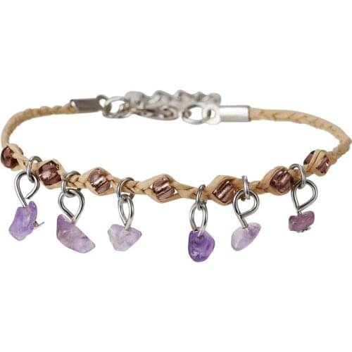 Silver Plated Irregular Shape Amethysts Crystal Bracelet White Howlite Stone Handmade Weave Jewelry