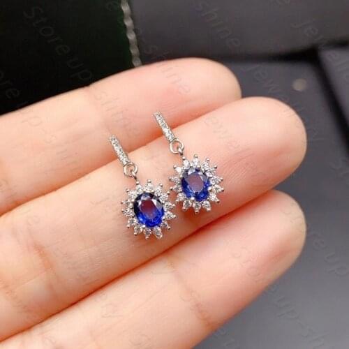 New Natural Sapphire Stud Earrings 925 Silver Womens Stud Earrings Small Daisies Fresh and Cute