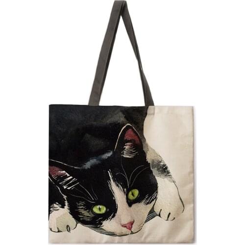 Oil painting cat print tote bag tote bag casual tote bag shoulder bag female beach bag foldable shopping bag