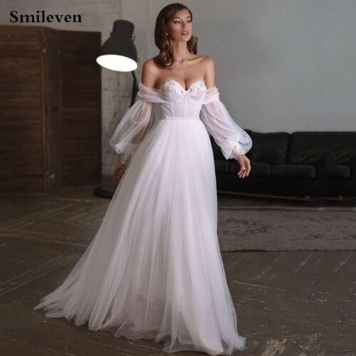Smileven Boho Wedding Dress Off Shoulder Sweetheart Neck Robe De Mariee Boho Lace Bridal Dresses Wedding