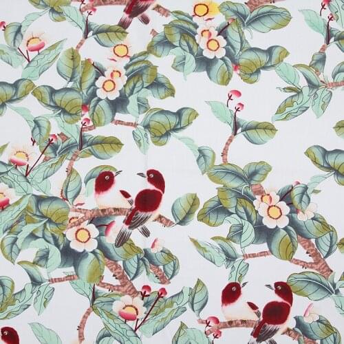 Birds and flowers pattern fabric Retro style fabric Calico Printed cotton fabric for DIY Bag 1 order=50cm*140cm