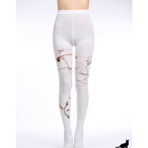 Unique spring thin stockings vintage bird Tights High-quality skin/white Silk stockings shaping leggin 1order=1pc