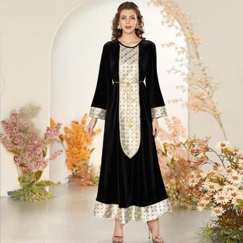 Ramadan Eid Velvet Embroidery Abayas Maxi Dress Womens 2021 Plus Size Islamic Long Muslim Robes Arabic Turkey Clothes F2783