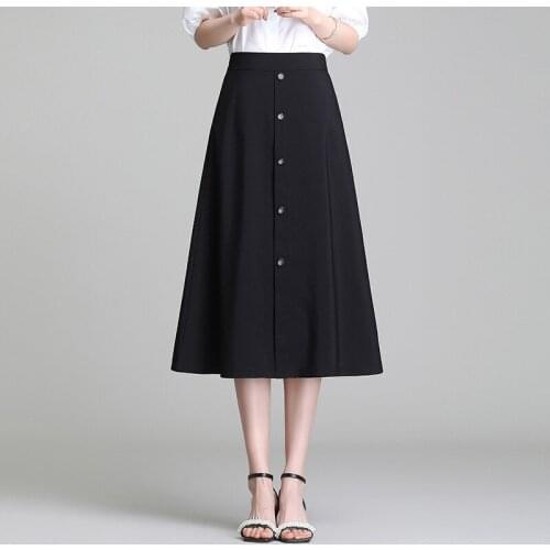 Plus Size 4XL Black A-line Skirts for Women 2021 Summer Elegant Fashion Loose High Waisted Big Swing Khaki Mid-long Skirts 6659
