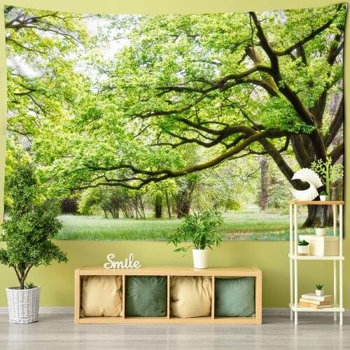 Green Plant Landscape Tapestry Wall Hanging Natural Environmental Protection Hippie Bohemian Travel Mattress Wall Decor