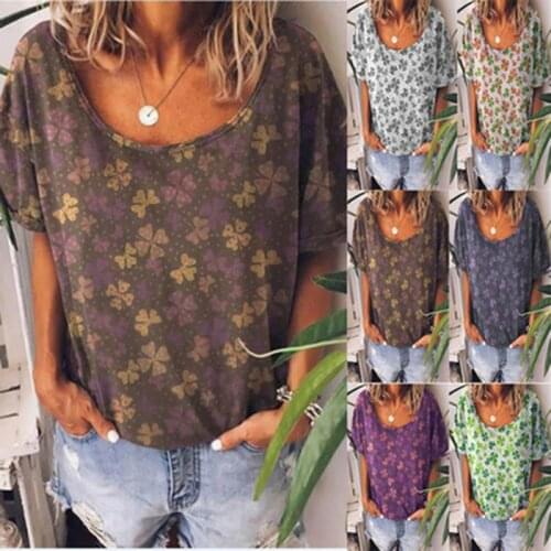 Summer Womens T-Shirt Cotton Round Neck Leaf Print Short-Sleeved Casual Womens Fashion Loose Womens T-Shirt Top Y2k