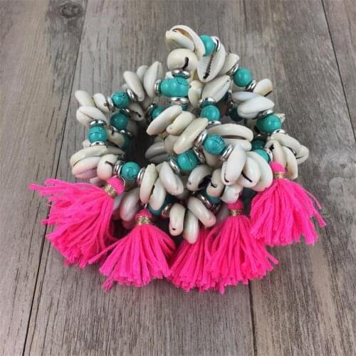 New European Boho Jewelry handcrafted beaded bracelet with Shell charm antique silver charm bracelets for women