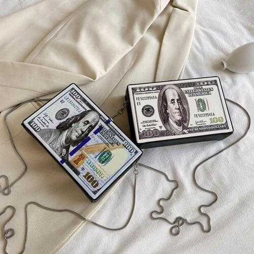 Women Retro Dollar Bill Box Clutch Fashion Hundred Chain Shoulder Bags Cute Crossbody Evening Purse Girls jewelry storage