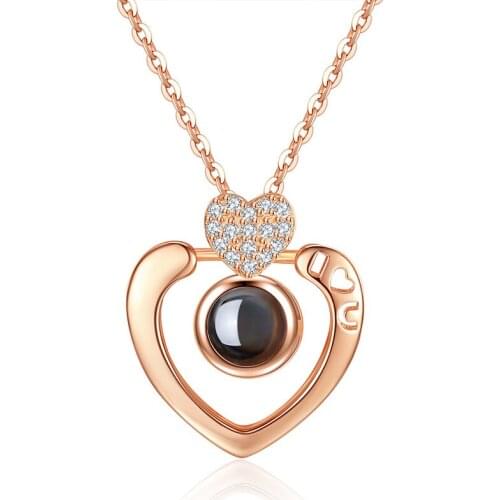 Zircon Heart 100 Languages I Love You Necklaces For Women Lover Rose Gold Silver Color Female Pendant Necklace Collier Femme