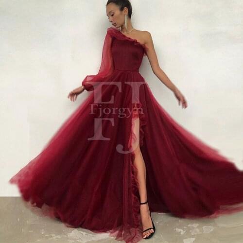 One Shoulder A-Line Side Split Evening Party Gowns 2020 Custom Made Long vestidos Woman Tulle Dress Prom Gown вечерние платья