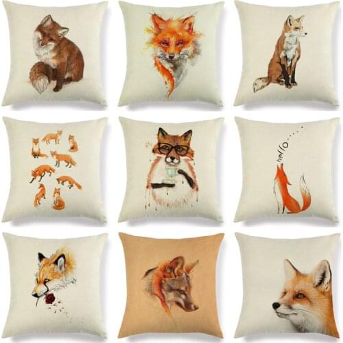 1 Pcs Kawaii Fox Pattern Cotton Linen Throw Pillow Cushion Cover Car Home Sofa Bed Decorative Pillowcase Funda Cojin 40636