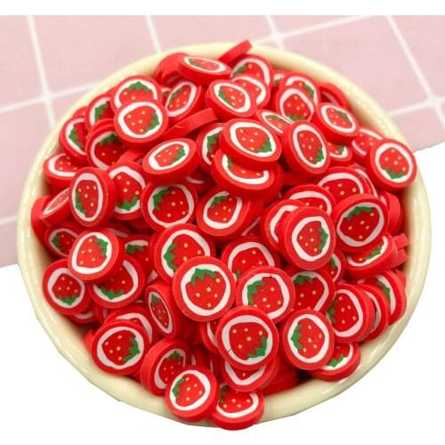 100g Cute Strawberry Round Slices Polymer Hot Clay Sprinkles for Crafts Making DIY Nail Art Decoration Crystal Mud Slime Filling