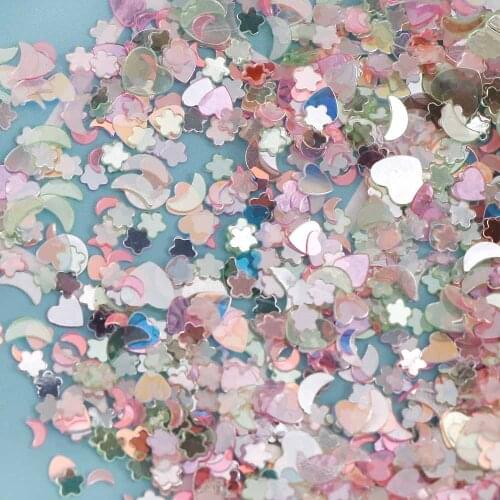 15g/bag Pink Series Shining Sequins Heart Star Moon Shapes Brilliant Glitter PVC Loose Nail Sequin Wedding Decoration Craft Conf