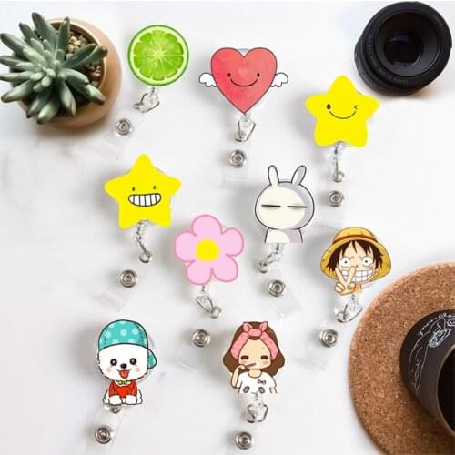 2020 New Design 1 Piece Retractable Nurse Badge Reel Cute Cartoon Heart Fruit Smile Face Dog Students IC ID Card Badge Holder