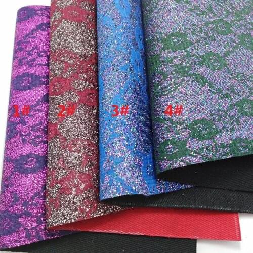 4PCS 21x29cm LACE Glitter Leather with Color Matching Backing Synthetic Leather Artificial Leather for DIY accessories 6S26
