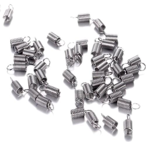 50pcs Stainless Steel Coil Cord Ends Spring Fastener Crimp Clasp for Leather Cord Necklace Bracelet Jewelry Making