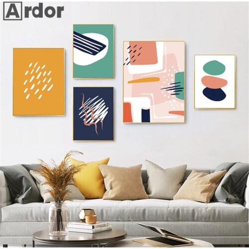 Abstract Geometry Wall Art Poster Green Pink Blue Color Block Canvas Painting Vintage Picture Nordic Living Room Home Decoration