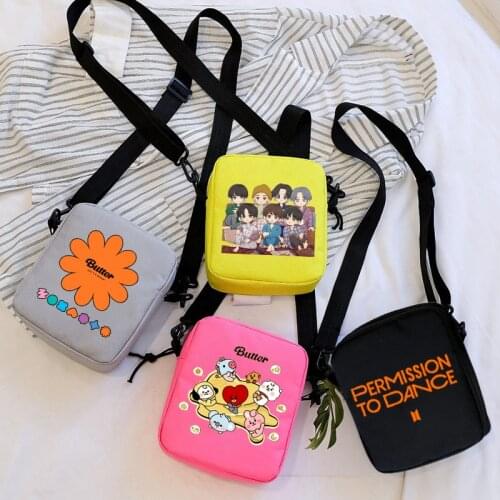 Kpop Butter Album Permission To Dance Messenger Bag Mini Canvas Shoulder Bags Casual Street Zipper Purses Handbags Crossbodys