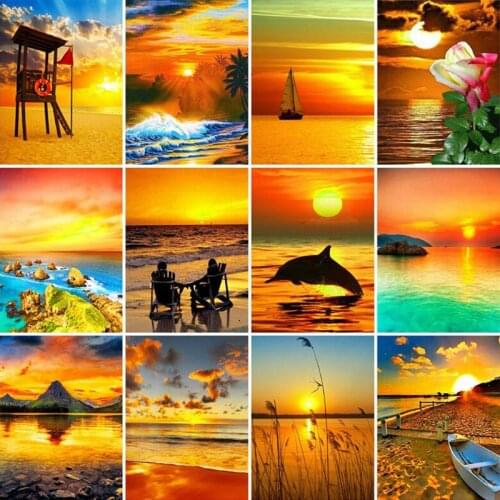 5D DIY Diamond Painting Landscape Full Square/Round Drill Diamond Embroidery Seaside Cross Stitch Sunset Home Decoration
