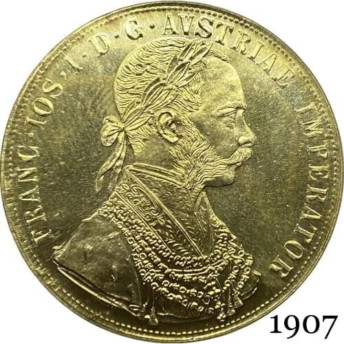 Austria Habsburg 1907 4 Ducats Franz Joseph I Austrian Emperor Double headed Austro Hungarian Eagle With Crown Gold Copy Coin