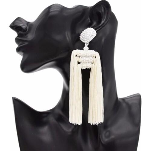 Bohemian American Big Long Tassel Statement Earrings For Women Girls Resin Beaded Fringe Dangle Ear Drops High Quality Jewelry