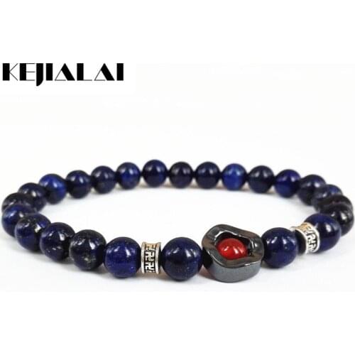 KEJIALAI Hot Sale New 8mm Gem Lapis Lazuli Stone Beads Bracelet Hematite Flower Bracelets Energy Stone For Men And Women M-L375