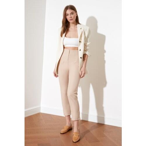 Beige High Waist Collar Pants trousers wide leg fashion women spring autumn loose casual high waist long pants ladies