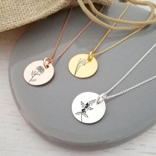 Birth Month Flower Necklace 3 Color Stainless Steel Material Clipart Flora For Women Gift